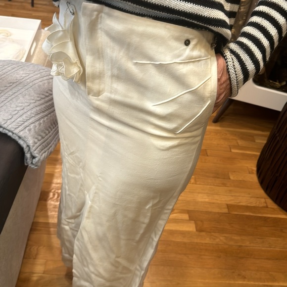 Sonia Rykiel high waist 💯 linen lined tailored pencil midi skirt w flower FR40 - Picture 3 of 17